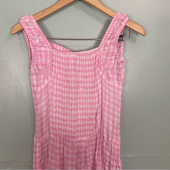Frankie’s Bikinis Christabelle Maxi Dress Linen Gingham Plaid Pink White Medium - Picture 7 of 8